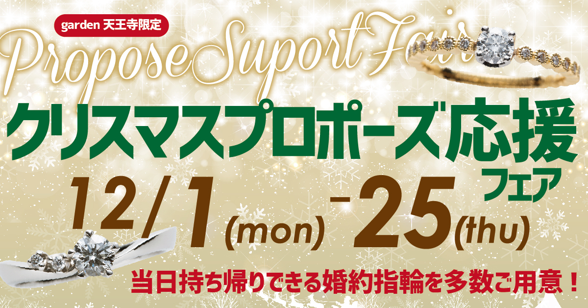 当日持ち帰りできる婚約指輪もあります！クリスマスプロポーズ応援フェア