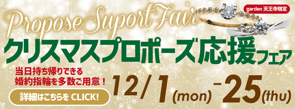 当日持ち帰りできる婚約指輪もあります！クリスマスプロポーズ応援フェア